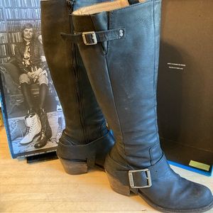 Fluevog Luna knee high leather boots.